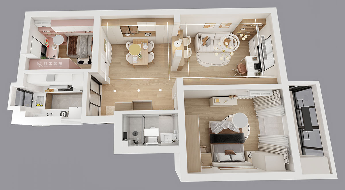 劉小勇｜龍?bào)粗新?66號(hào)401室-83㎡-現(xiàn)代簡(jiǎn)約風(fēng)格｜2室2廳1衛(wèi)｜老房裝修｜定制家｜全包10萬(wàn)｜00_04鳥瞰圖