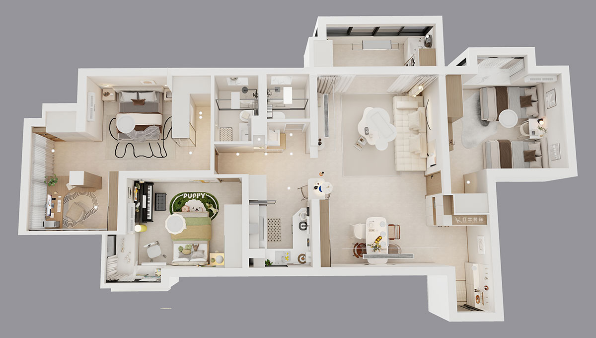 孟憲濤｜龍園北路80號(hào)1-2706-130㎡-現(xiàn)代簡(jiǎn)約風(fēng)格｜4室2廳2衛(wèi)｜老房裝修｜定制家｜全包16萬(wàn)｜00_04鳥瞰圖