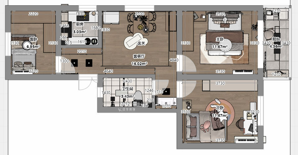劉小勇｜寧工新寓二村115號501-75㎡-現(xiàn)代簡約風(fēng)格｜3室1廳1衛(wèi)｜老房裝修｜定制家｜全包10萬｜00_03平面彩圖