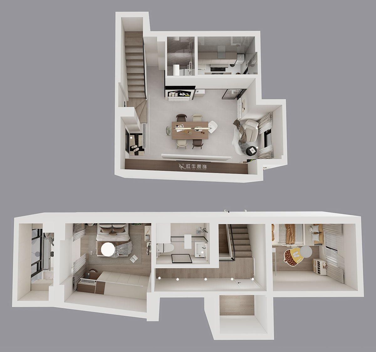 蔣?。ヌ陨郴ǔ?-1905-105㎡-現(xiàn)代簡(jiǎn)約風(fēng)格｜復(fù)式｜2室2廳2衛(wèi)｜老房裝修｜定制家｜全包13萬(wàn)｜00_06鳥(niǎo)瞰圖