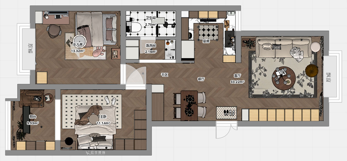 顧娟|東城水岸1棟B單元804室-90㎡-中古風格|2室2廳1衛(wèi)|舊房裝修|定制家|全包12