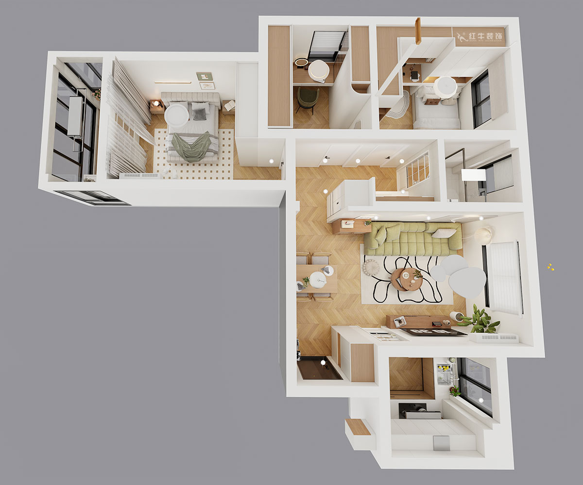 蔣?。y龍雅苑11-3-212-85㎡-現(xiàn)代原木風(fēng)｜3室1廳1衛(wèi)｜新房裝修｜定制家｜全包11萬｜00_04鳥瞰圖