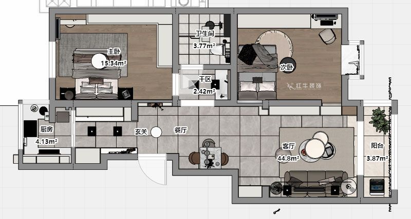 朱彥｜怡水嘉園3幢11號101室-100㎡-現(xiàn)代簡約風(fēng)格｜2室2廳1衛(wèi)｜老房改造｜定制家｜全包12萬｜00_03平面彩圖