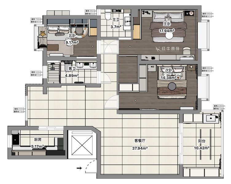 郭志成｜澳麗嘉園4-605-126㎡-現(xiàn)代奶油風(fēng)格｜3室2廳1廚2衛(wèi)｜毛坯裝修｜定制家｜全包19
