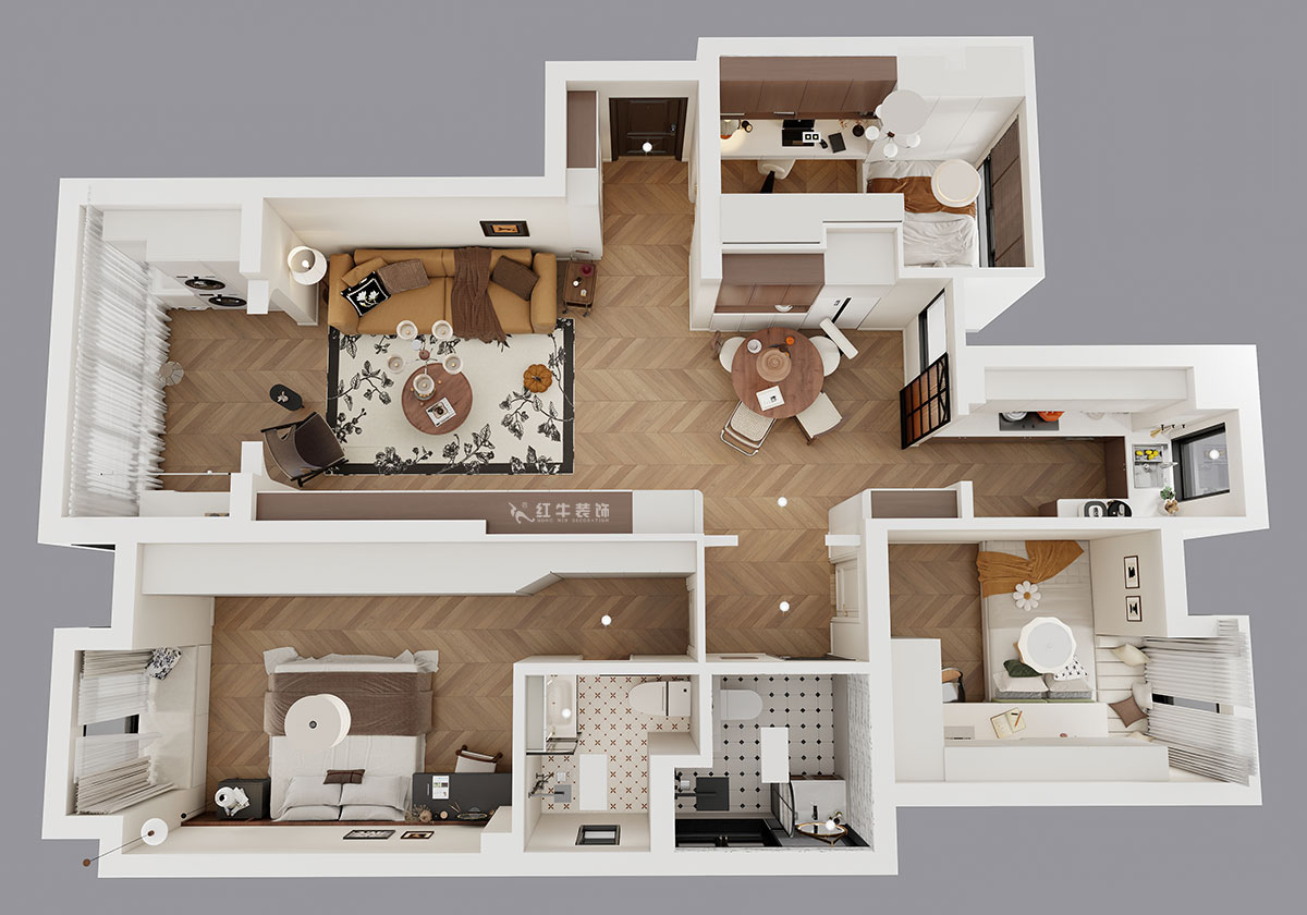 朱明琪｜金地自在城8街區(qū)5-1-501-111㎡-中古風(fēng)｜3室1廳2衛(wèi)｜老房裝修｜定制家｜全包15萬｜00_04鳥瞰圖