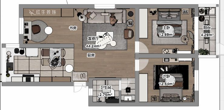 劉小勇｜復成里44-109-94㎡-現(xiàn)代簡約風格｜3室2廳1衛(wèi)｜老房裝修｜定制家｜全包10