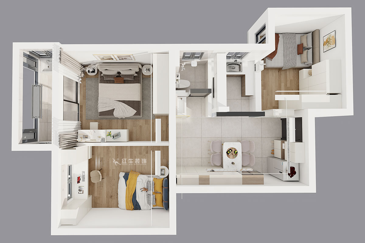 魏明花｜武學(xué)園8-2505-82㎡-現(xiàn)代簡約風(fēng)格｜3室1廳1衛(wèi)｜二手房裝修｜定制家｜全包14萬｜00_04鳥瞰圖