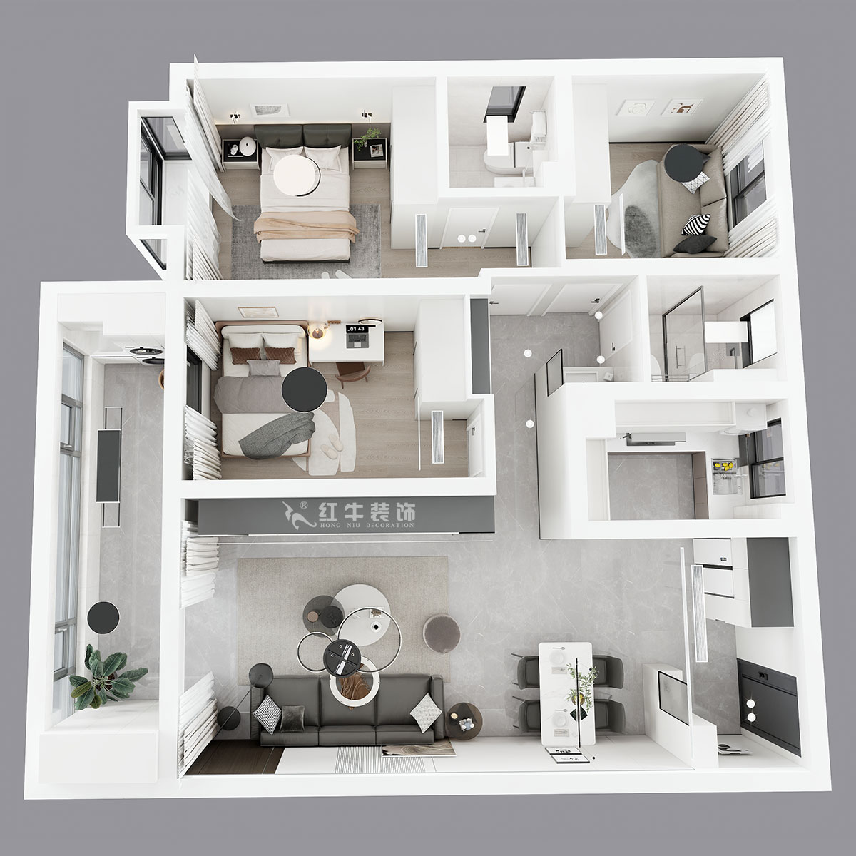 孟憲濤｜金浦御龍灣-I區(qū)3-1-204-120㎡-簡約風(fēng)格｜3室2廳2衛(wèi)｜新房裝修｜定制家｜全包16萬｜00_04鳥瞰圖