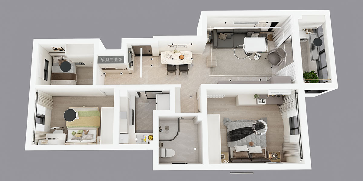 蔣?。自蒲啪?1-202-88㎡-現(xiàn)代簡(jiǎn)約風(fēng)格｜3室2廳1衛(wèi)｜新房裝修｜定制家｜全包11萬(wàn)｜00_04鳥(niǎo)瞰圖