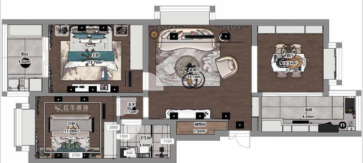 吳波｜后宰門東村82號院1-801-95㎡-歐式風(fēng)格｜3室2廳1衛(wèi)｜舊房裝修｜定制家｜全包12萬｜00_03平面彩圖