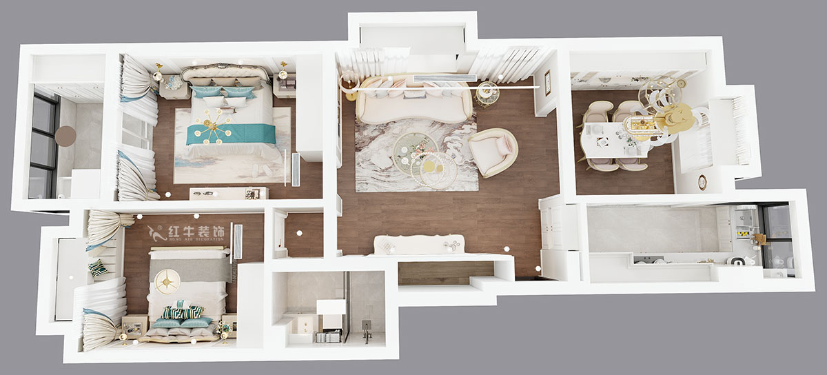 吳波｜后宰門東村82號院1-801-95㎡-歐式風(fēng)格｜3室2廳1衛(wèi)｜舊房裝修｜定制家｜全包12萬｜00_04鳥瞰圖