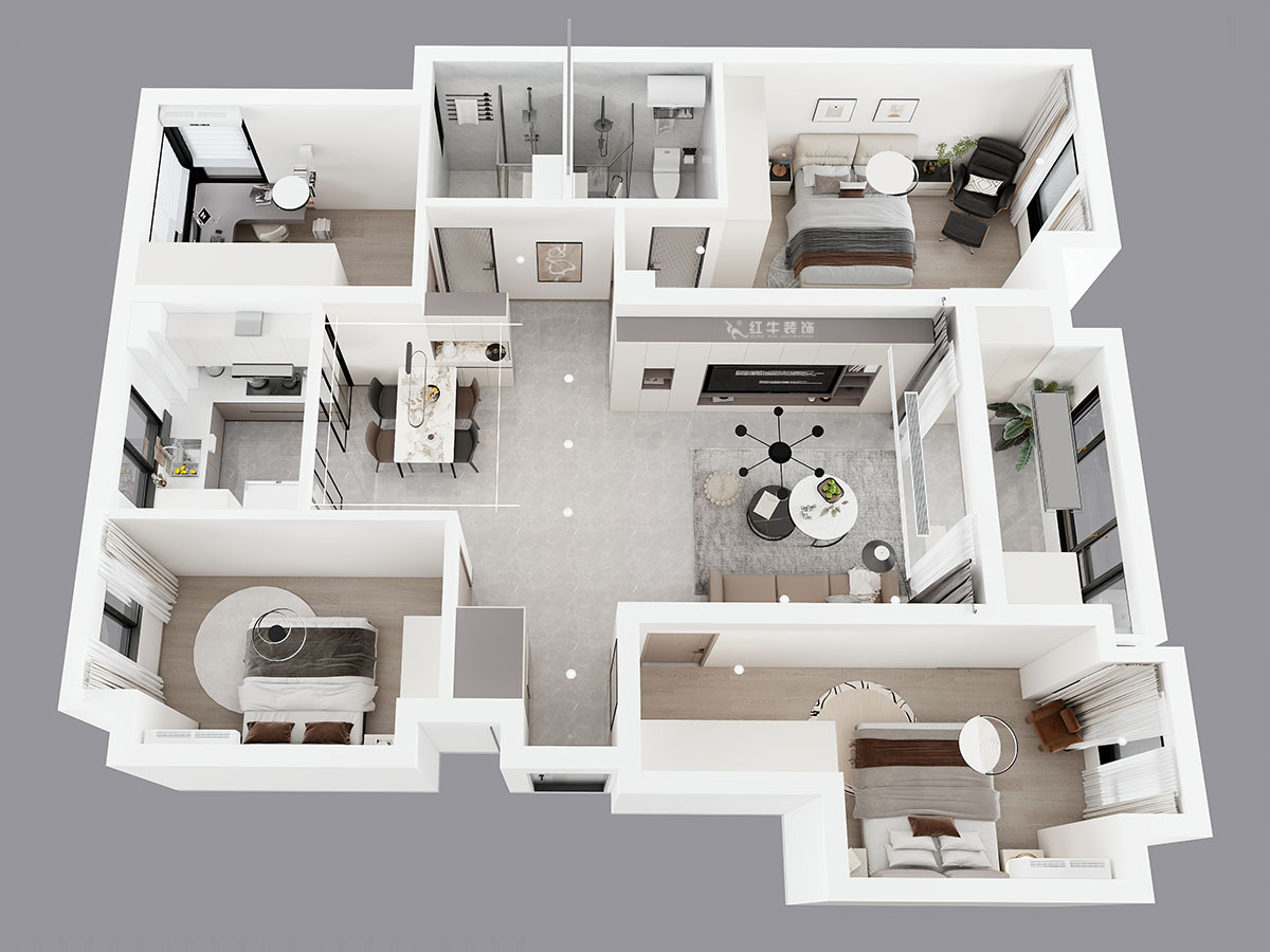 孟憲濤｜融創(chuàng)臻園15-1005-120㎡-簡約風(fēng)格｜4室2廳2衛(wèi)｜新房裝修｜定制家｜全包16萬｜00_04鳥瞰圖