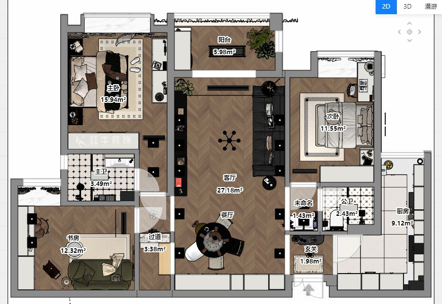 魏明花｜匯錦國(guó)際6-1-1402-125㎡-法式復(fù)古風(fēng)格｜3室2廳2衛(wèi)｜二手房裝修｜定制家｜全包16