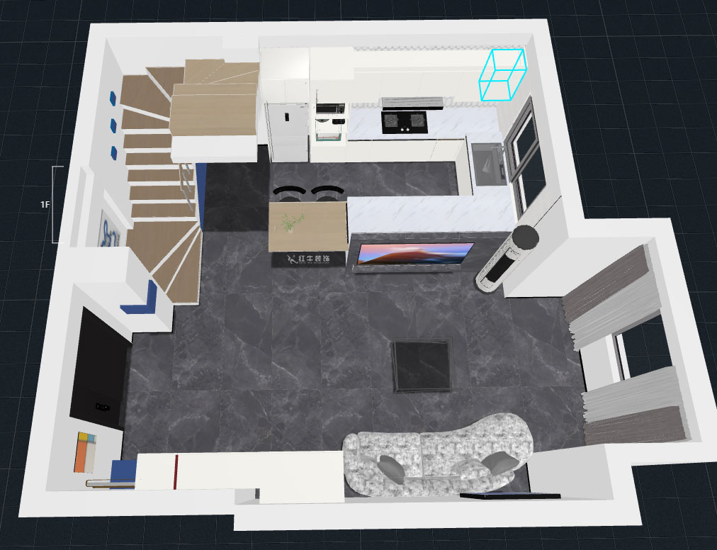 蔣?。ヌ陨郴ǔ?-1705-105㎡-現(xiàn)代簡約風(fēng)格｜2室2廳1衛(wèi)｜老房裝修｜定制家｜全包15萬｜00_07一層鳥瞰圖