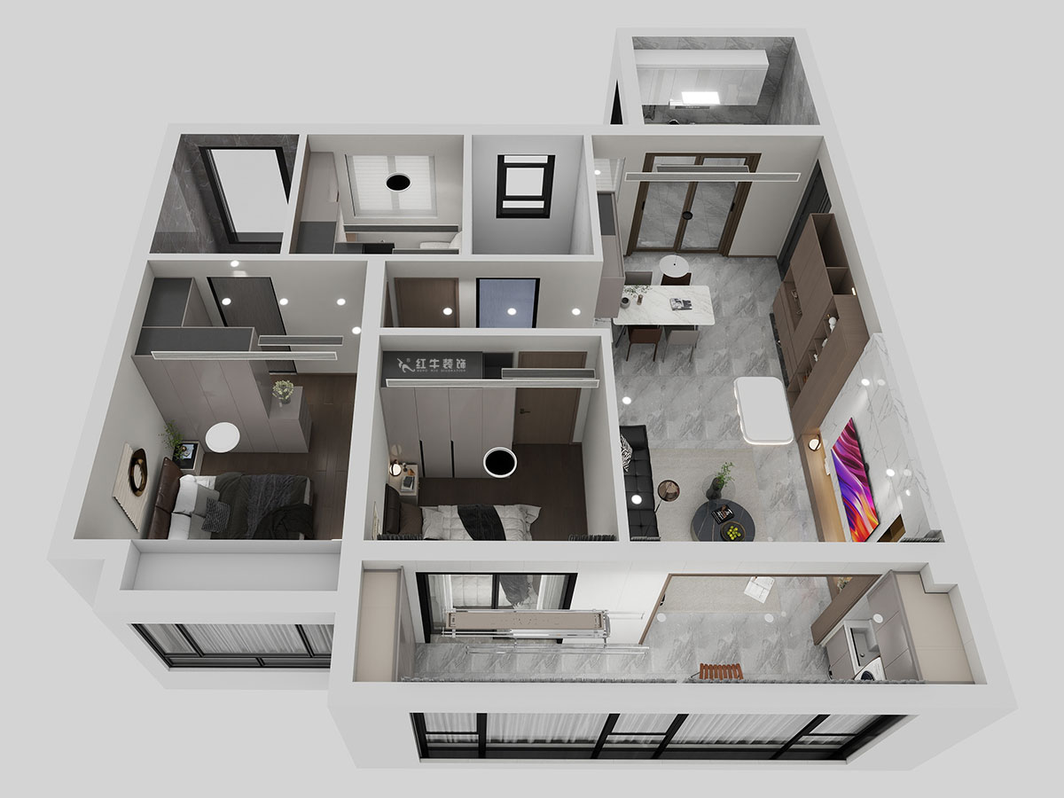 熊皓宇｜華發(fā)四季雅筑-120㎡-現(xiàn)代風格｜3室2廳2衛(wèi)｜精裝修改造｜00_02鳥瞰圖