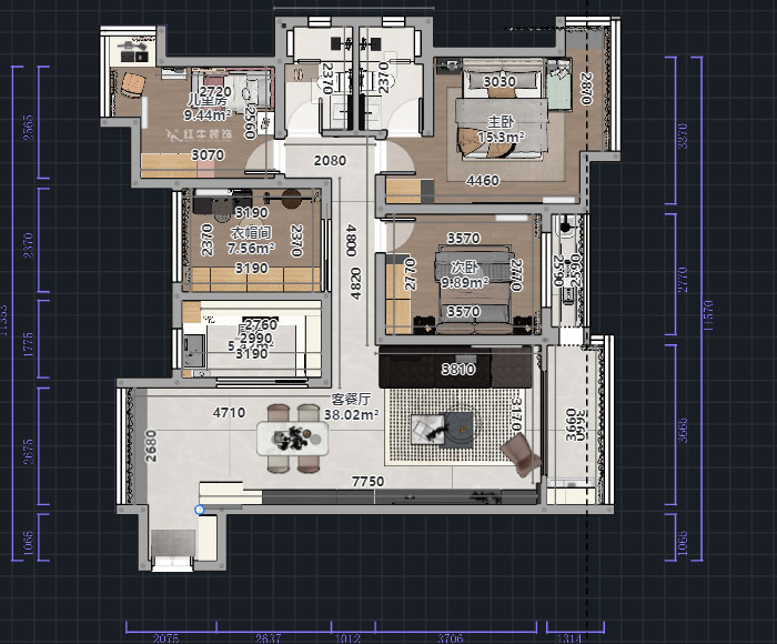 熊皓宇｜啟迪方洲-120㎡-現(xiàn)代風(fēng)格｜4室2廳2衛(wèi)｜老房裝修｜半包8