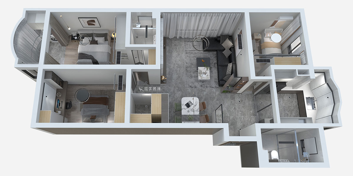 熊皓宇｜青石村-110㎡-現(xiàn)代輕奢風格｜3室2廳2衛(wèi)｜老房裝修｜半包10
