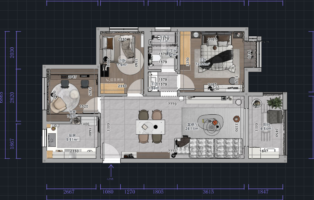 熊皓宇｜中海國際社區(qū)3期6-1401室-90㎡-現(xiàn)代風格｜3室2廳1廚1衛(wèi)1陽臺｜老房裝修｜定制家｜全包9