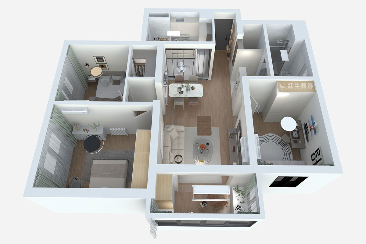 熊皓宇｜陽光廣場(chǎng)小區(qū)1-803-100㎡-原木風(fēng)｜3室2廳1廚1衛(wèi)1陽臺(tái)｜老房裝修｜定制家｜全包14