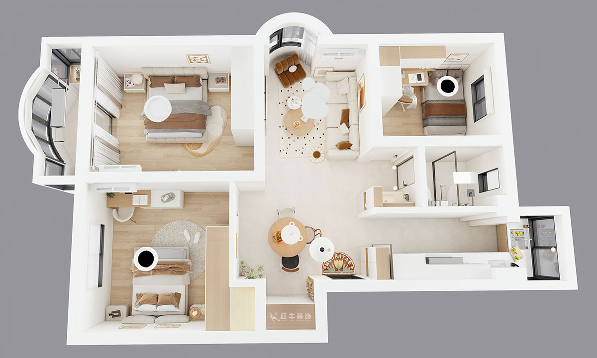 仇美蓉｜裕華新村2-3-406-86㎡-簡(jiǎn)約風(fēng)格｜3室2廳1衛(wèi)｜老房裝修｜定制家｜全包10萬(wàn)｜00_04鳥(niǎo)瞰圖