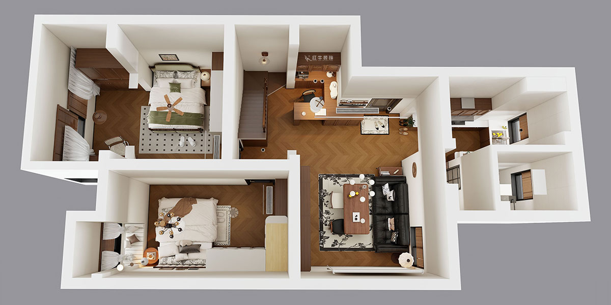 蔣?。鼕W體新城翠杉園15-507-(72+40)㎡-中古風(fēng)｜復(fù)式｜2室1廳1衛(wèi)+閣樓｜老房裝修｜定制家｜全包12萬(wàn)｜00_04鳥(niǎo)瞰圖