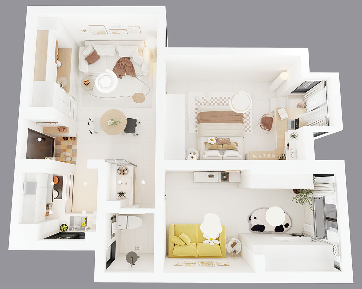 朱明琪｜燕江新城山水苑10-2-1007-68㎡-簡約風格｜2室1廳1衛(wèi)｜老房裝修｜定制家｜全包8萬｜00_04鳥瞰圖